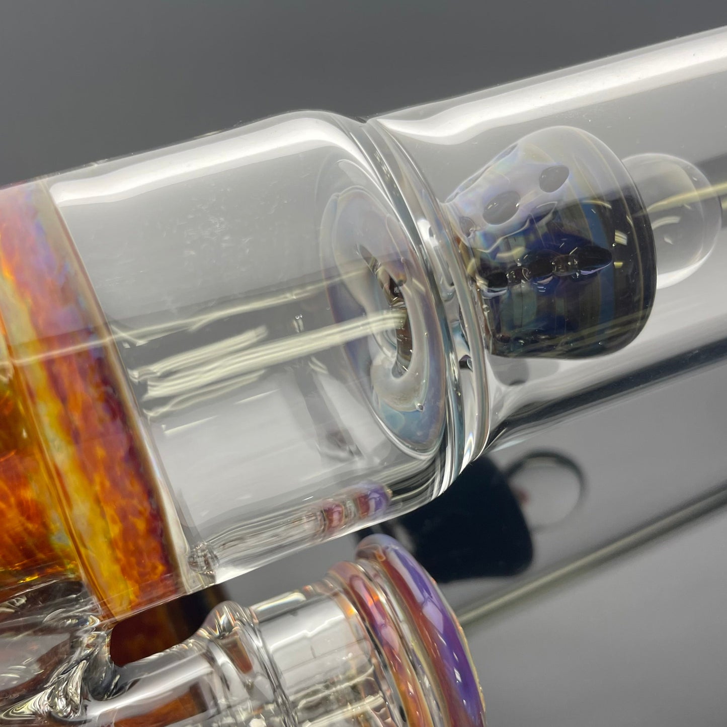 Blazed Mini Pillar Tube w/ Hollow Foot & Straight Neck (Double Bore) - Double Amber Purple w/ Opal