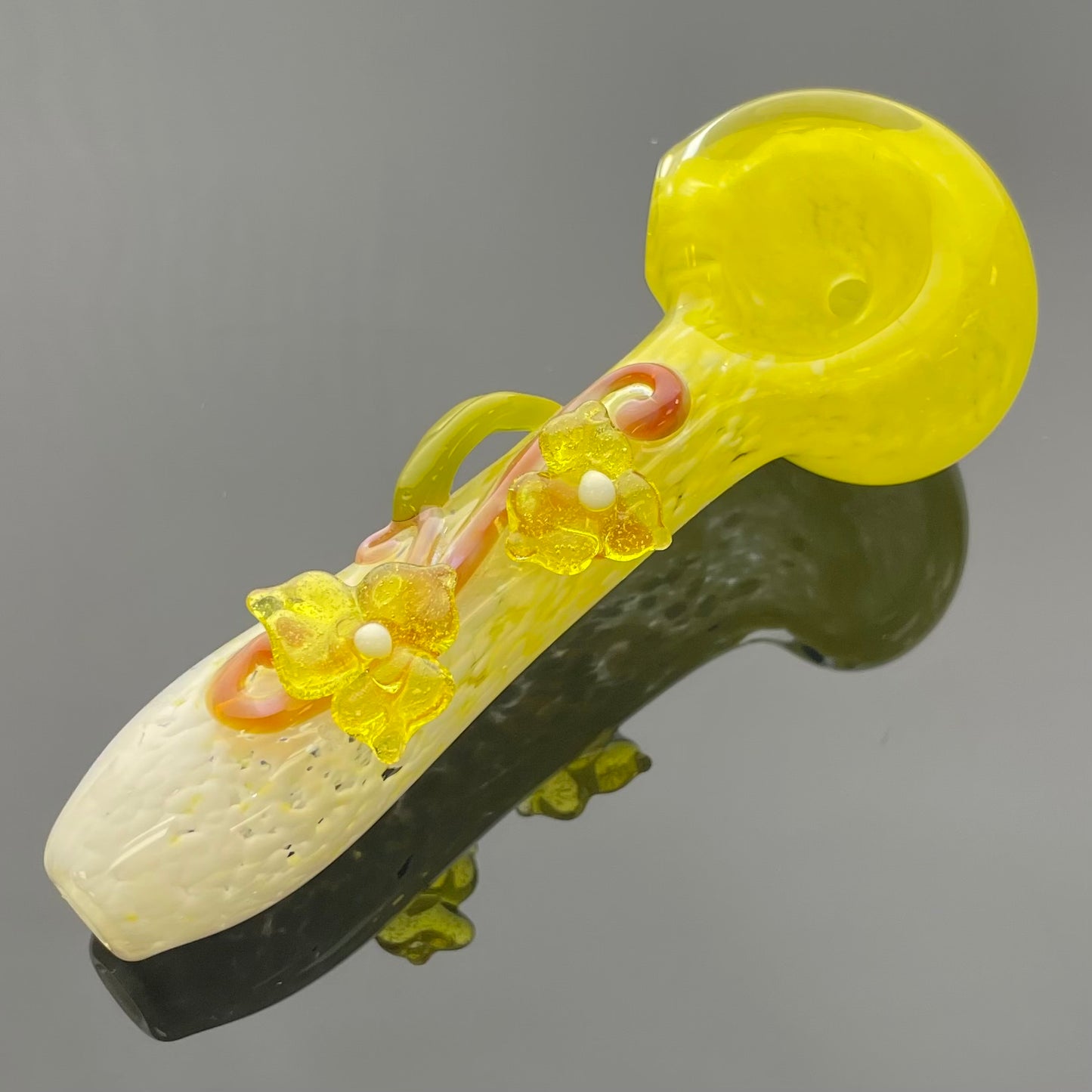 Samantics Glass 4" Yellow Frit Hand Pipe w/Flowers