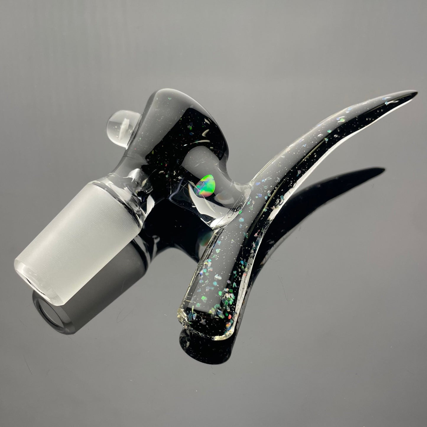 T-Rex 18mm 1 Hole Cropal Over Black Bowl w/ Rainbow Opal