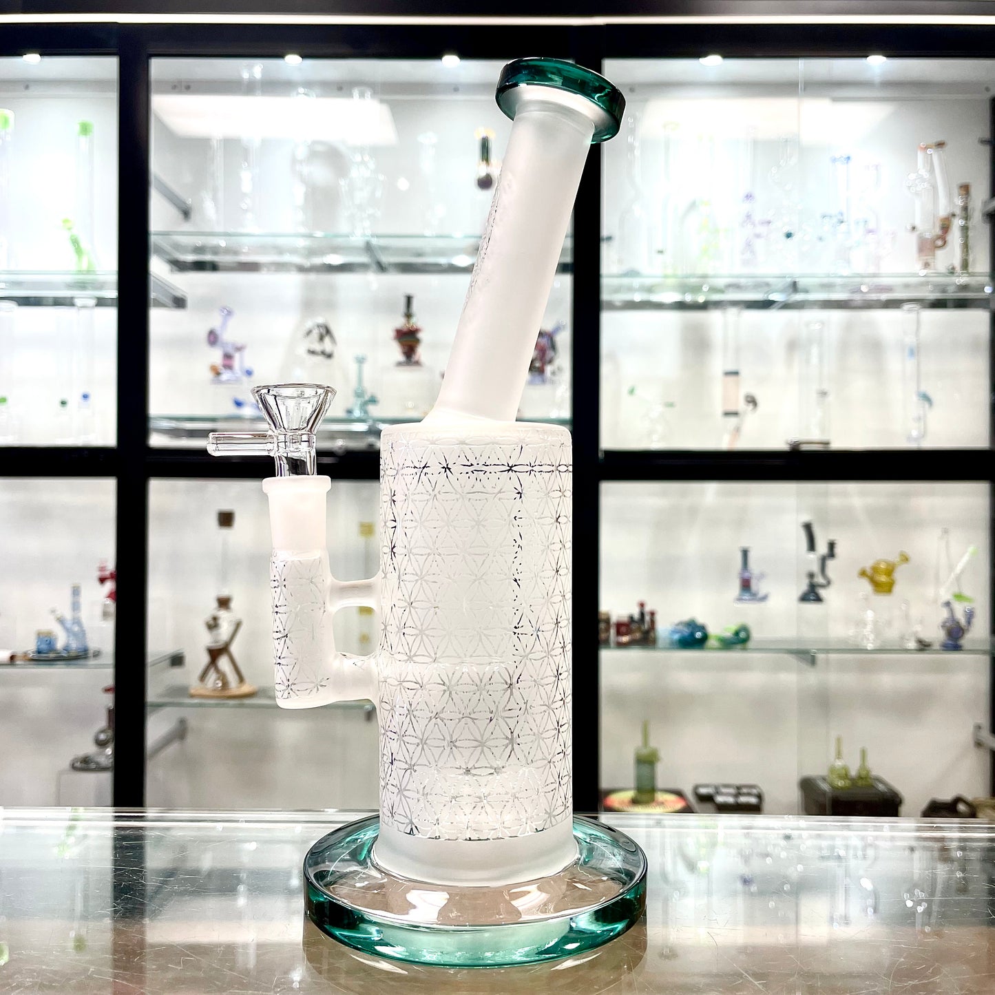Unbranded 10” Sandblasted Bent Neck w/ Showerhead Percolator w/ 14mm Bowl