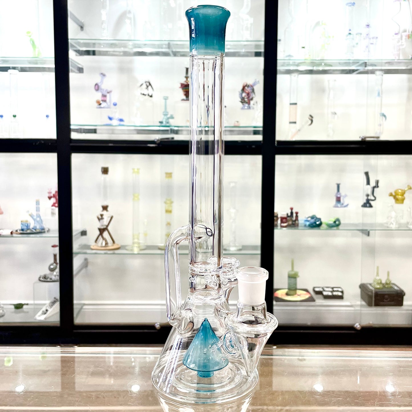 Discobox Colour Accented Fixed Double Recycler Beaker - Blue Stardust w/ Atomic Stardust & Aqua