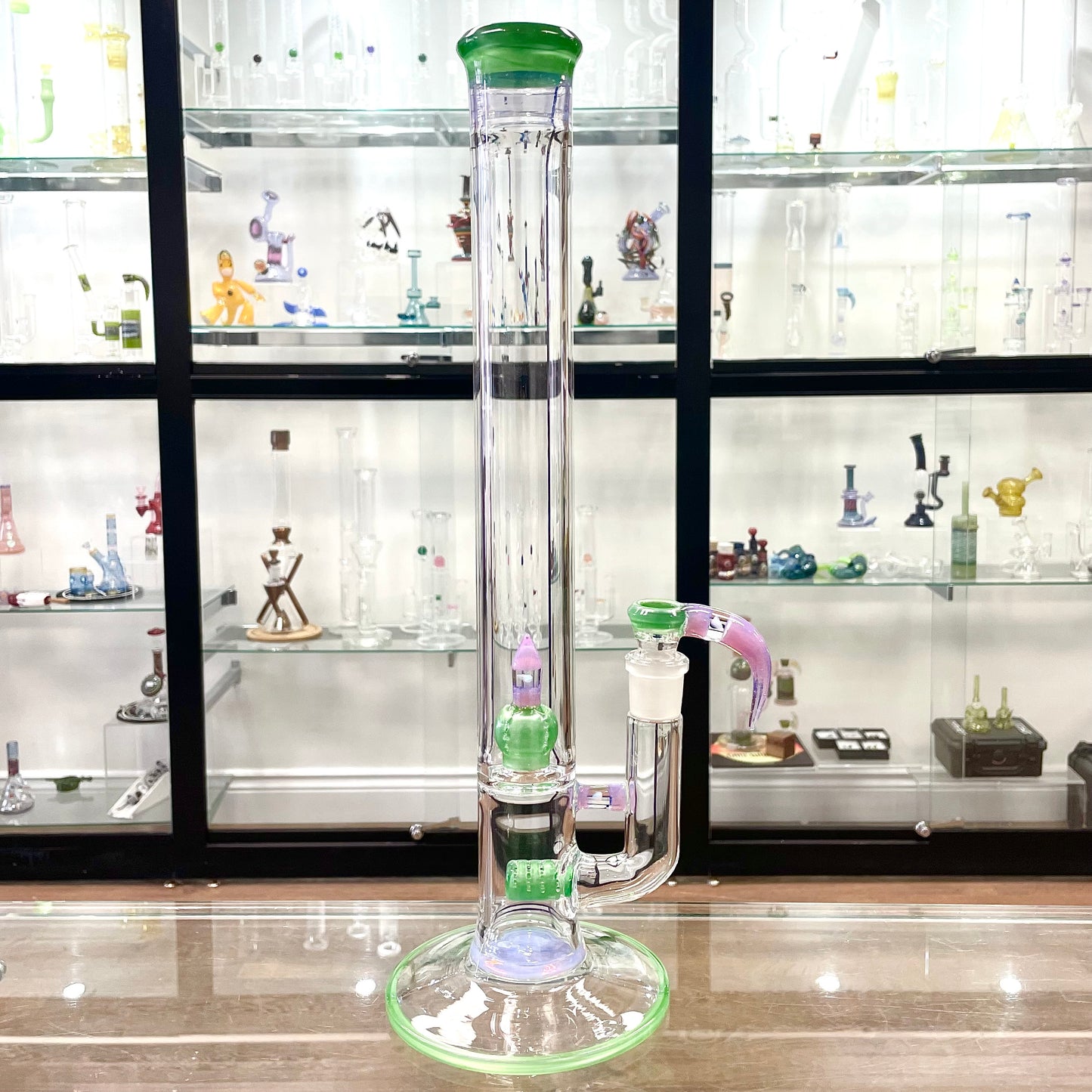 Green Belt Worked Stemline to Imperial + Bowl Set - Chromium & Pink Slyme w/ Opals