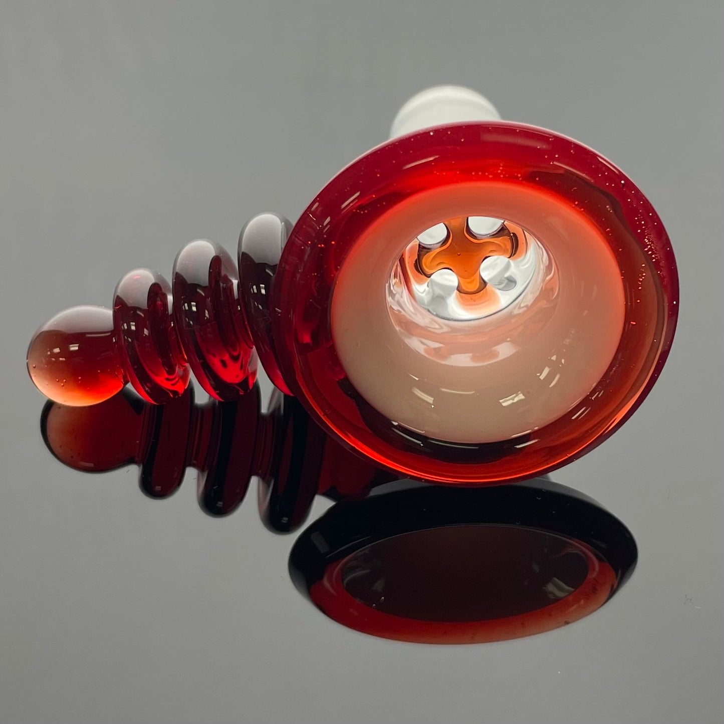 Red Heady Fully Accented Double Dip w/ Lip Wrap 18mm 4 Hole Ray Gun Bowl - Pomegranate over Star White - #4