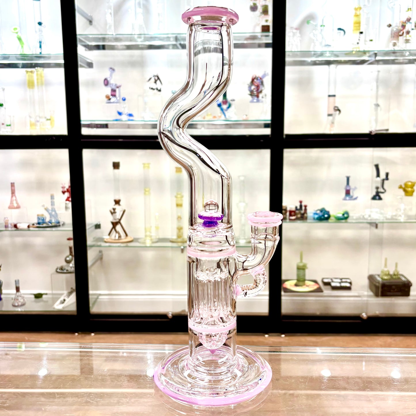 Blazed Mini Pillar w/ Bent Neck & Hollow Foot - Pink Cadillac & Purple Lollipop