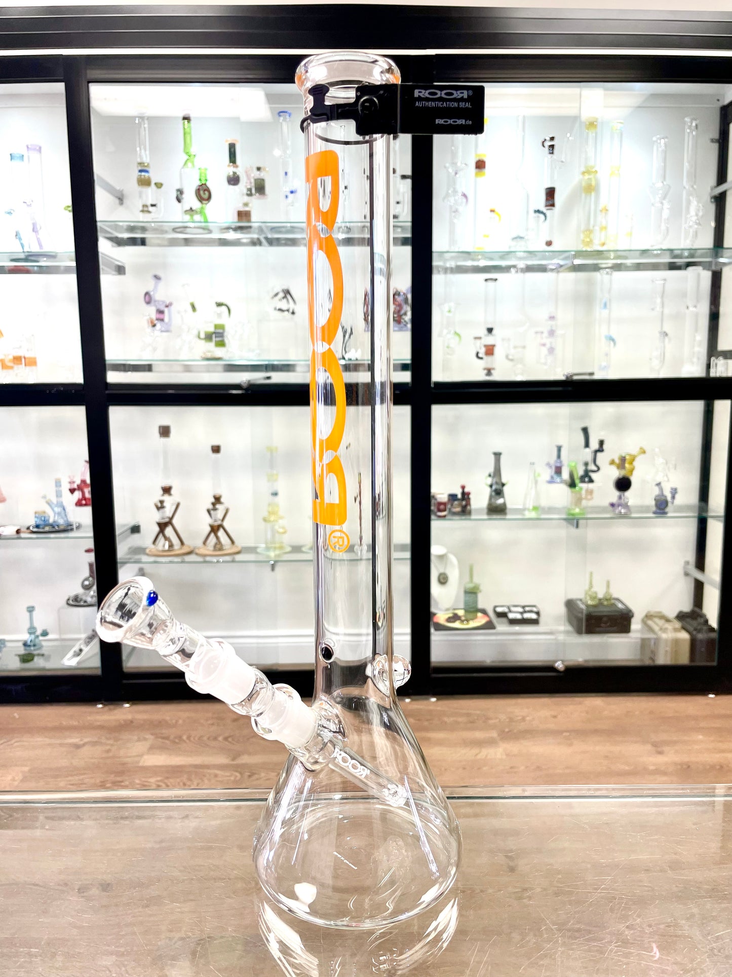 ROOR x Green Belt Glass 5mm 45cm Little Sista Beaker 18mm Diffuser w/ Encased Opal & Ice Pinch - Orange