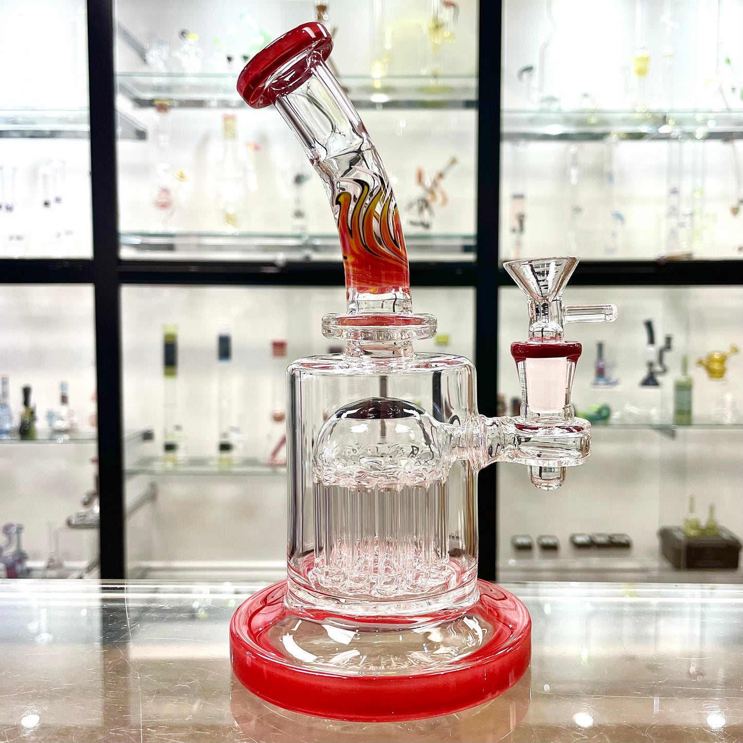Unbranded 8" 5mm Mini 12-Arm Flame Percolator Rig w/ 14mm Bowl - Red