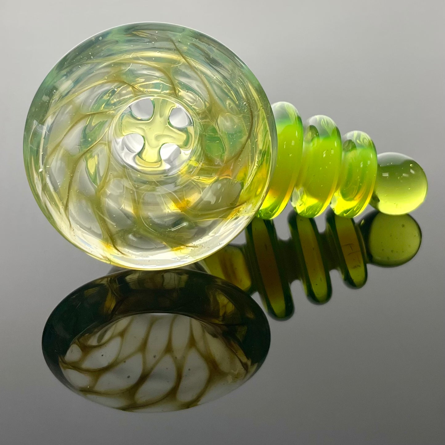 Red Heady Opal Lime & Electrum Honeycombed 18mm 4 Hole Ray Gun Bowl