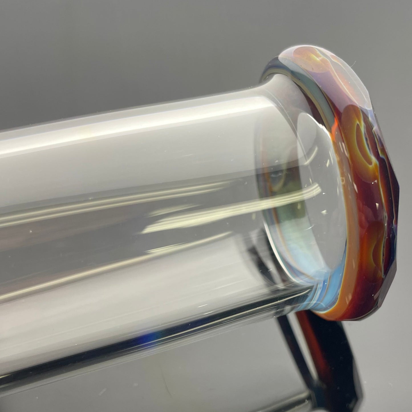 Blazed Mini Pillar Tube w/ Hollow Foot & Straight Neck (Double Bore) - Double Amber Purple w/ Opal