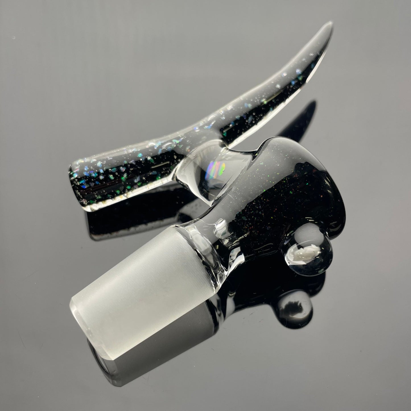 T-Rex 18mm 1 Hole Cropal Over Black Bowl w/ Rainbow Opal