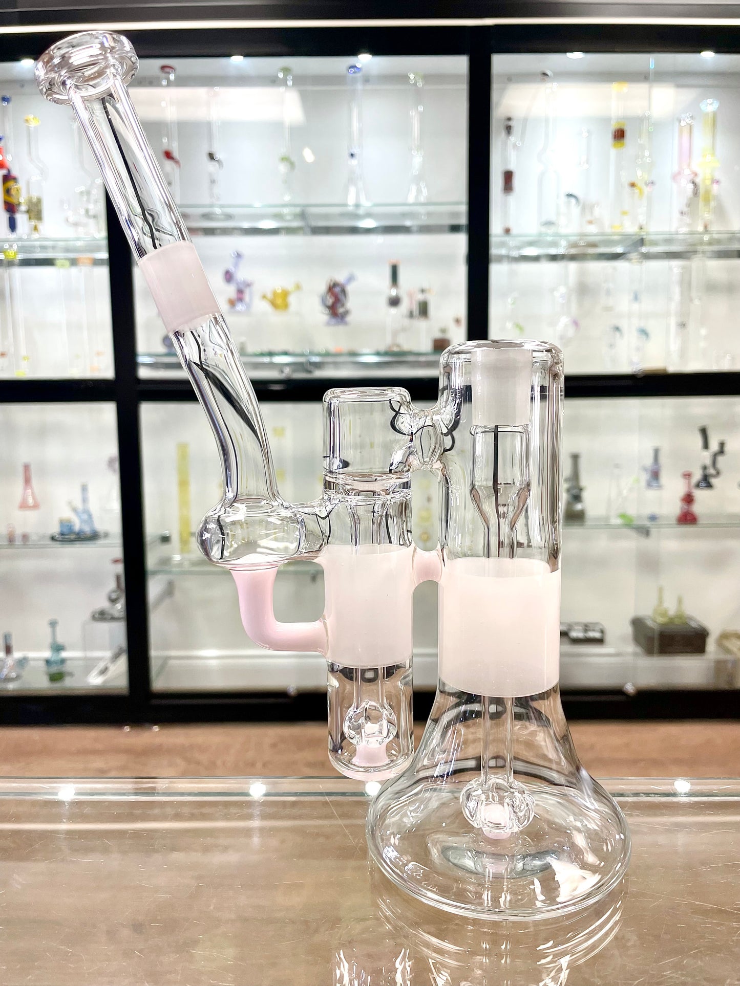 Green Belt Colour Accented Double Bubbler 18mm - Exp Peach/Starwhite & Pink Lollipop/Starwhite