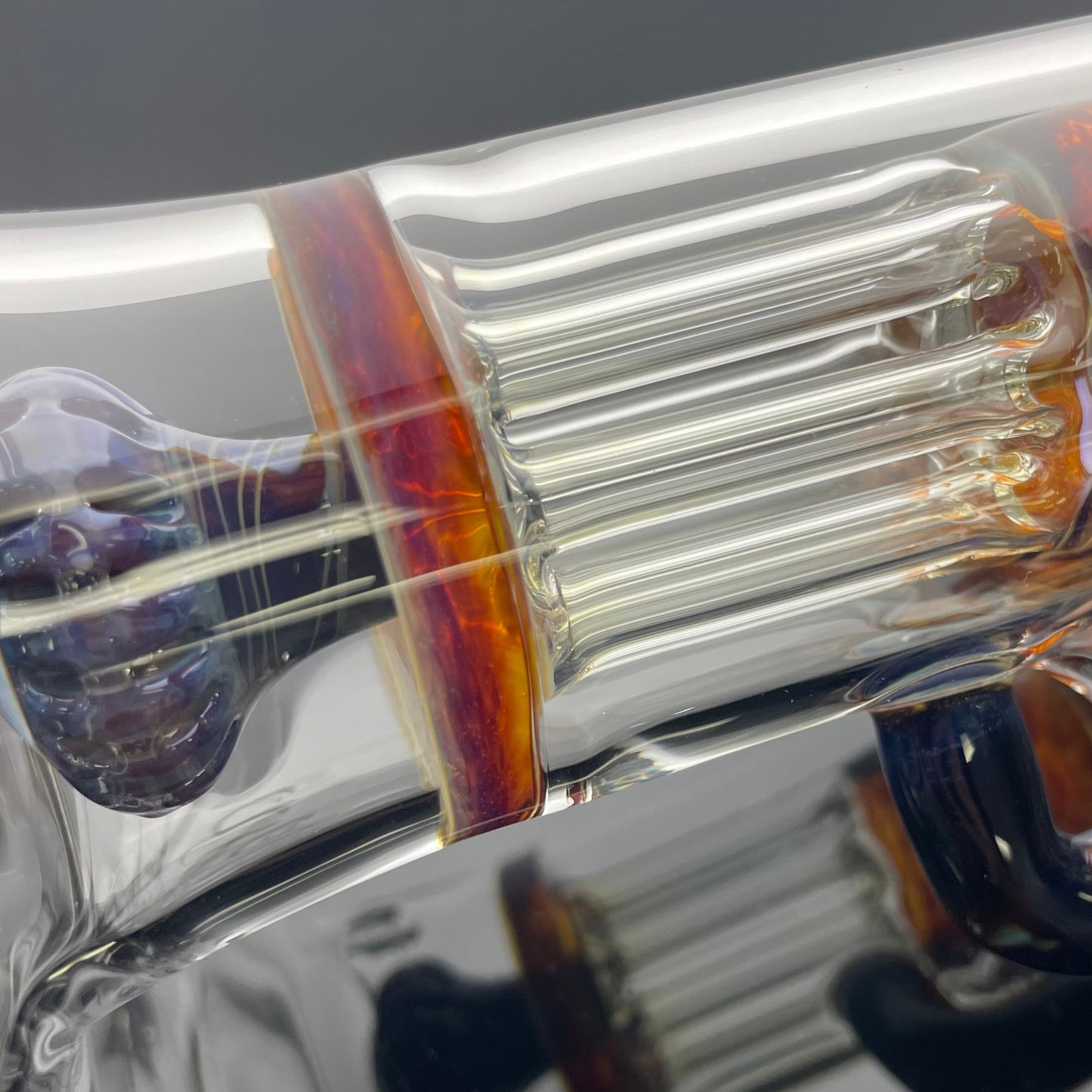 Blazed Mini Pillar Tube w/ Hollow Foot & Straight Neck (Double Bore) - Double Amber Purple w/ Opal