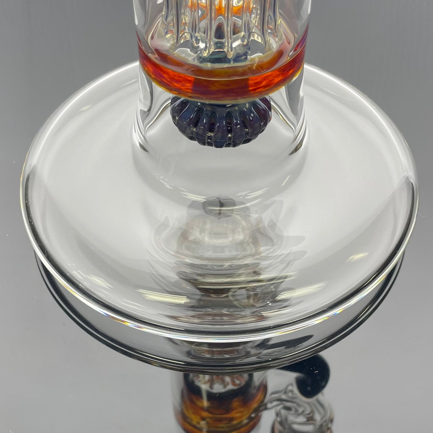 Blazed Mini Pillar Tube w/ Hollow Foot & Straight Neck (Double Bore) - Double Amber Purple w/ Opal
