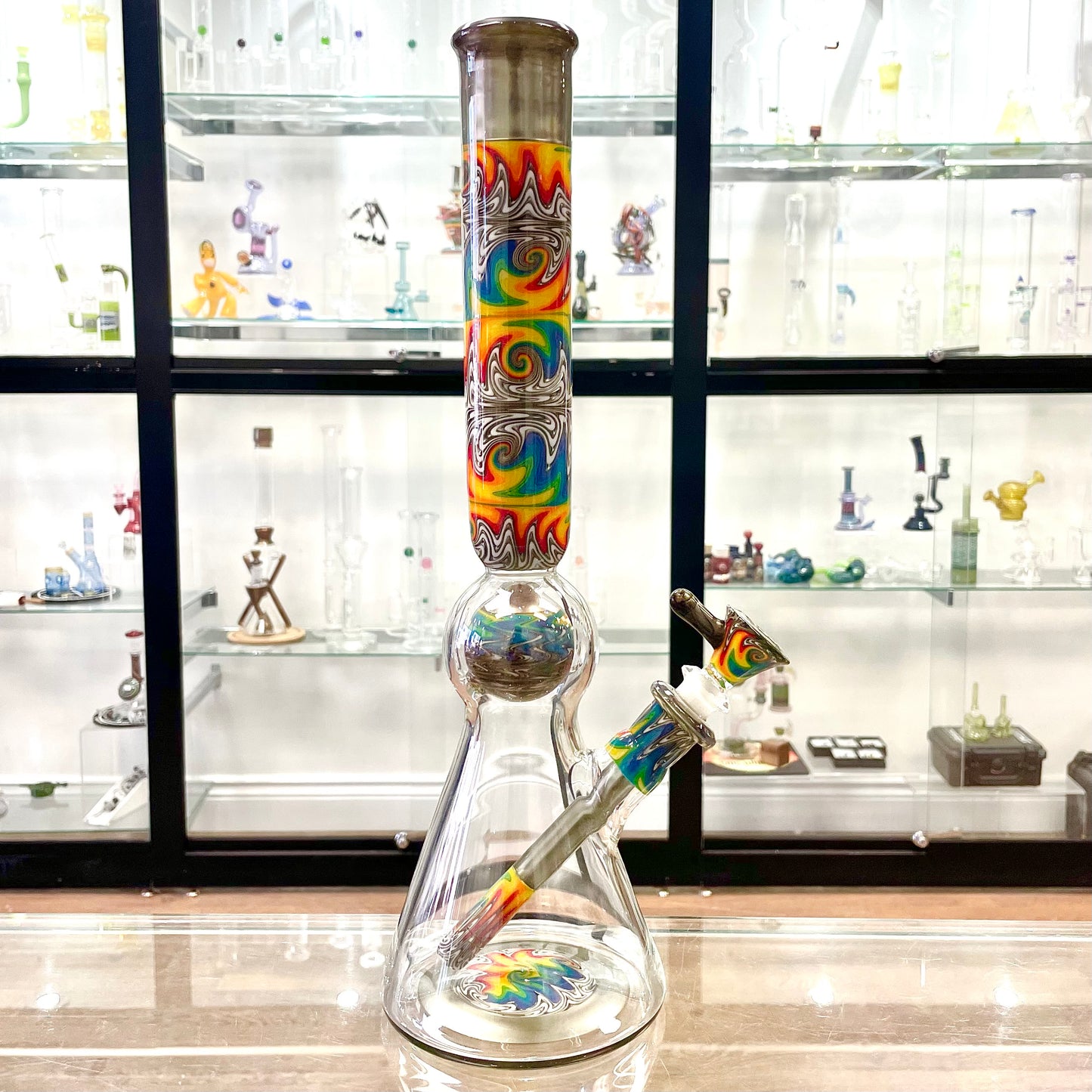 Full Zirkl x Pyrosophical Worked Ball Beaker - Electrum & Rainbow Line Work