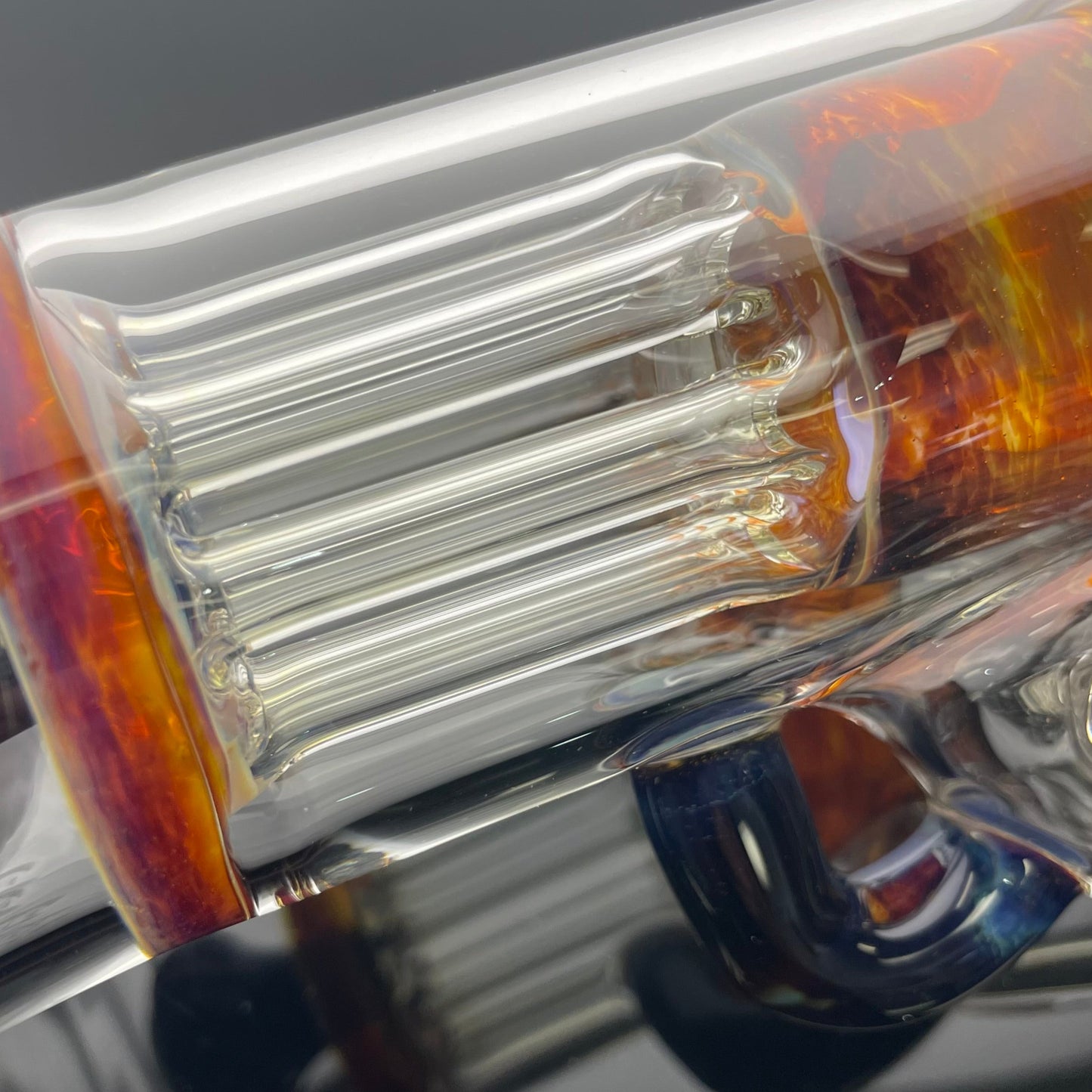 Blazed Mini Pillar Tube w/ Hollow Foot & Straight Neck (Double Bore) - Double Amber Purple w/ Opal