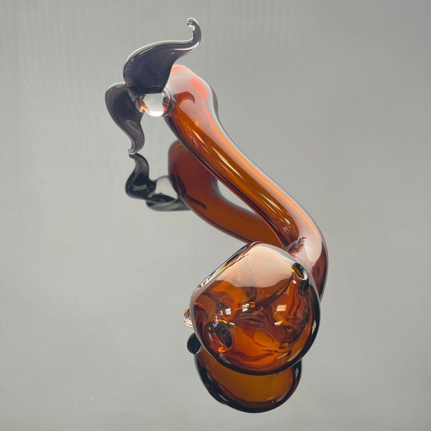 Red Eye Glass 5.5" Sherlock Moustache Hand Pipe - Amber