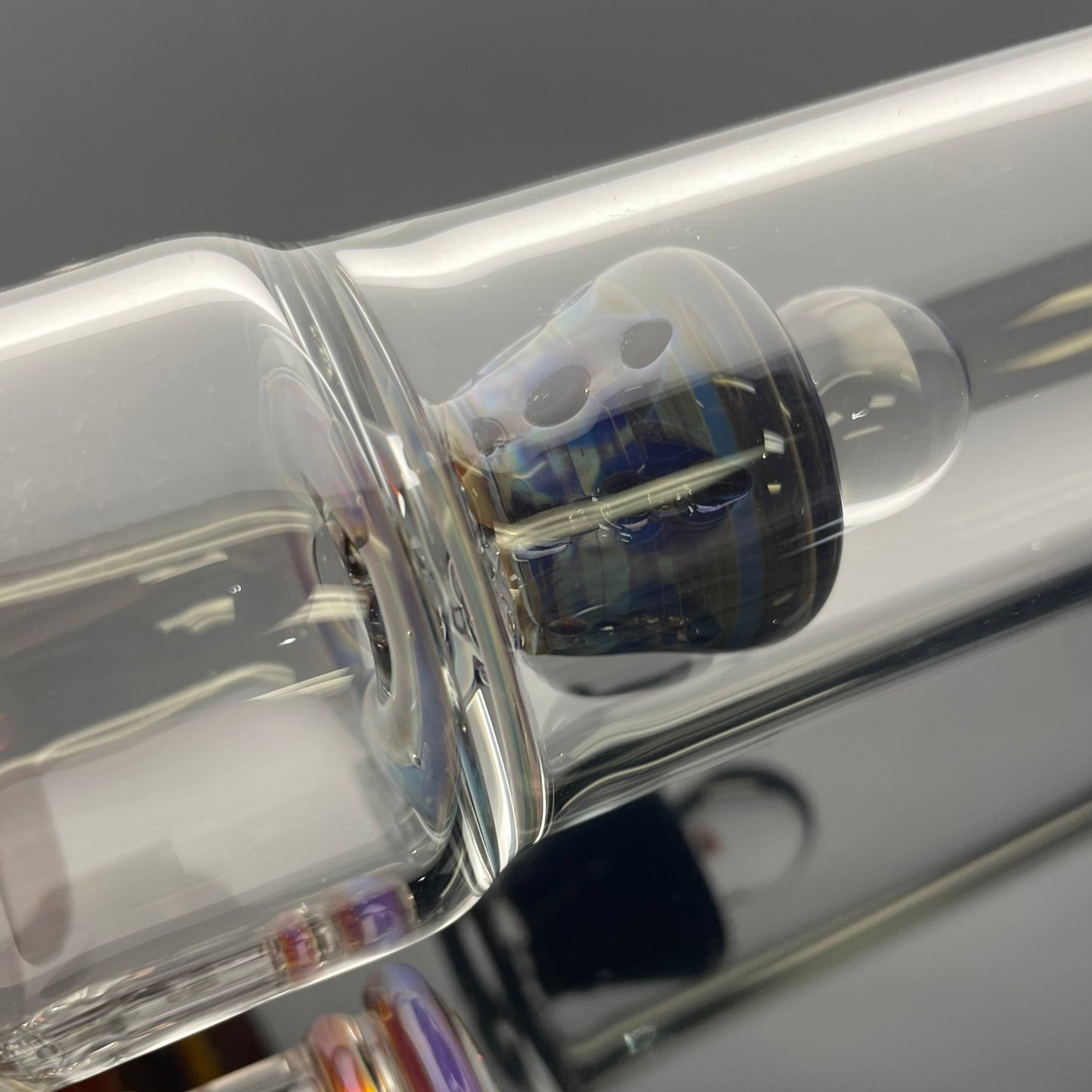 Blazed Mini Pillar Tube w/ Hollow Foot & Straight Neck (Double Bore) - Double Amber Purple w/ Opal