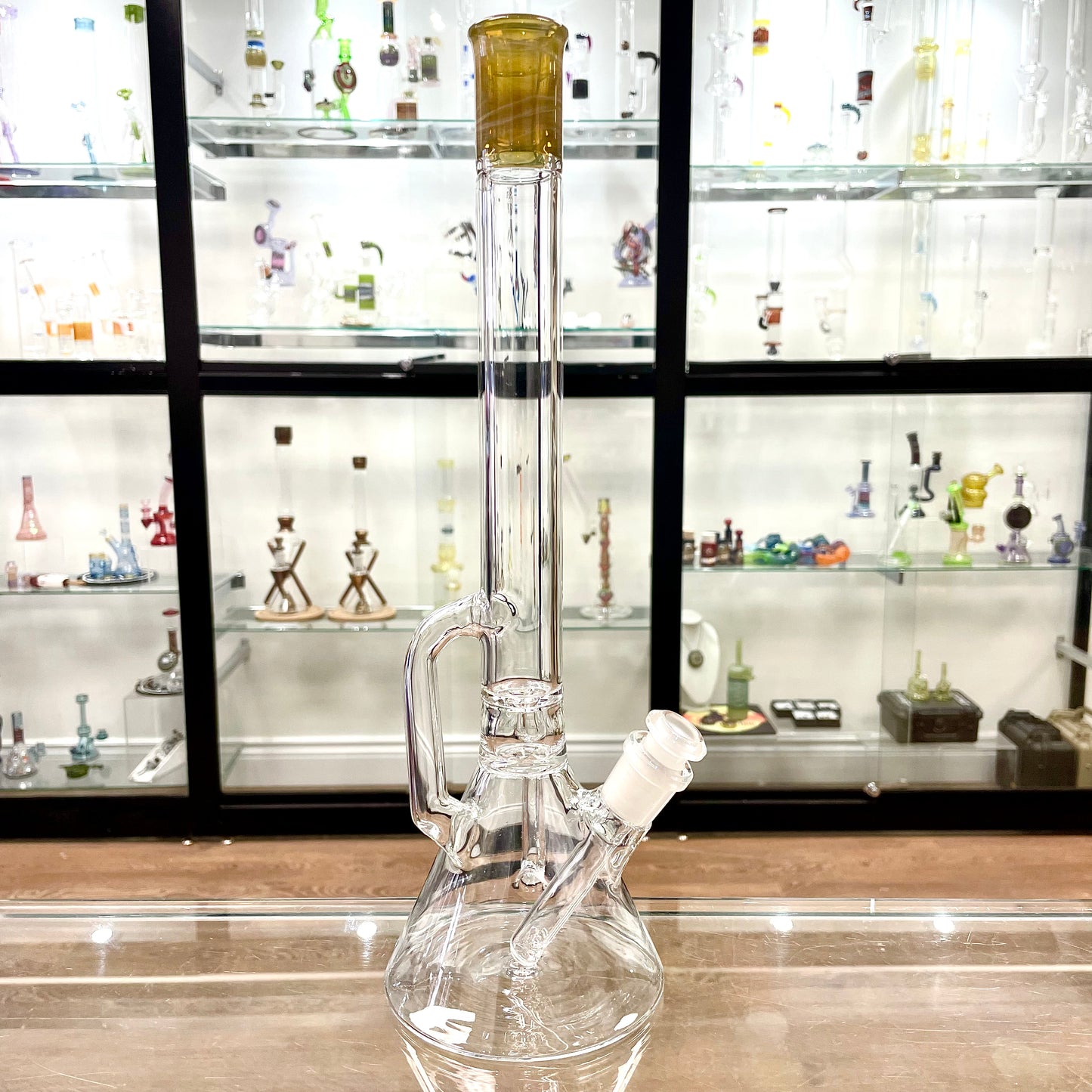 Discobox Colour Accented Single Recycler Beaker w/ Removable Stem - Silver Serum / Opal Yellow