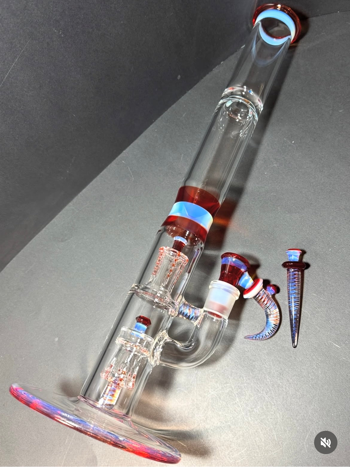 Jamms Full Accent Double Diamond Tube Set w/ Encalmo Midsection & Restriction, Matching Bowl & Poker - Moonstone & Ruby Slippers (pre-order)