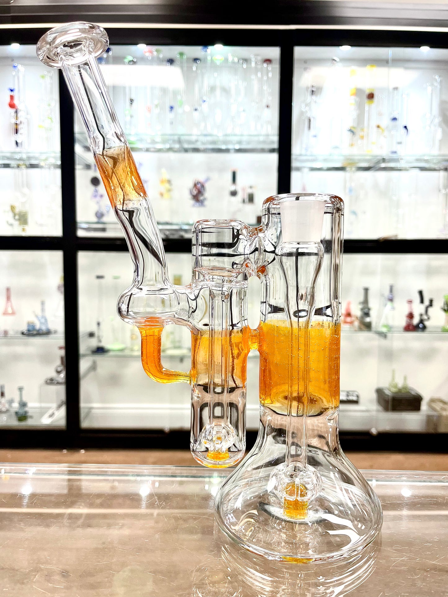 Green Belt Colour Accented Double Bubbler 18mm - Orange Shades