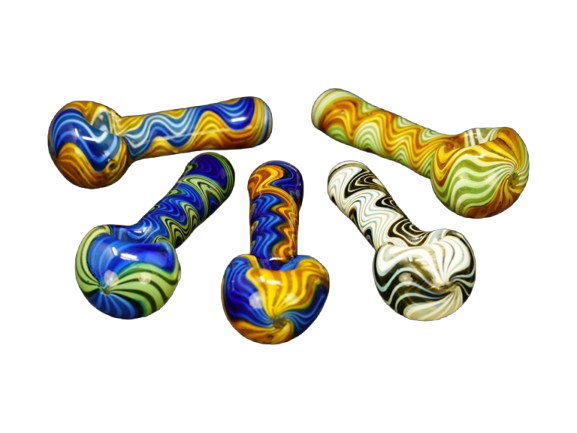 Unbranded 3.75" Swirling Wig Wag Glass Hand Pipe - Various Colours