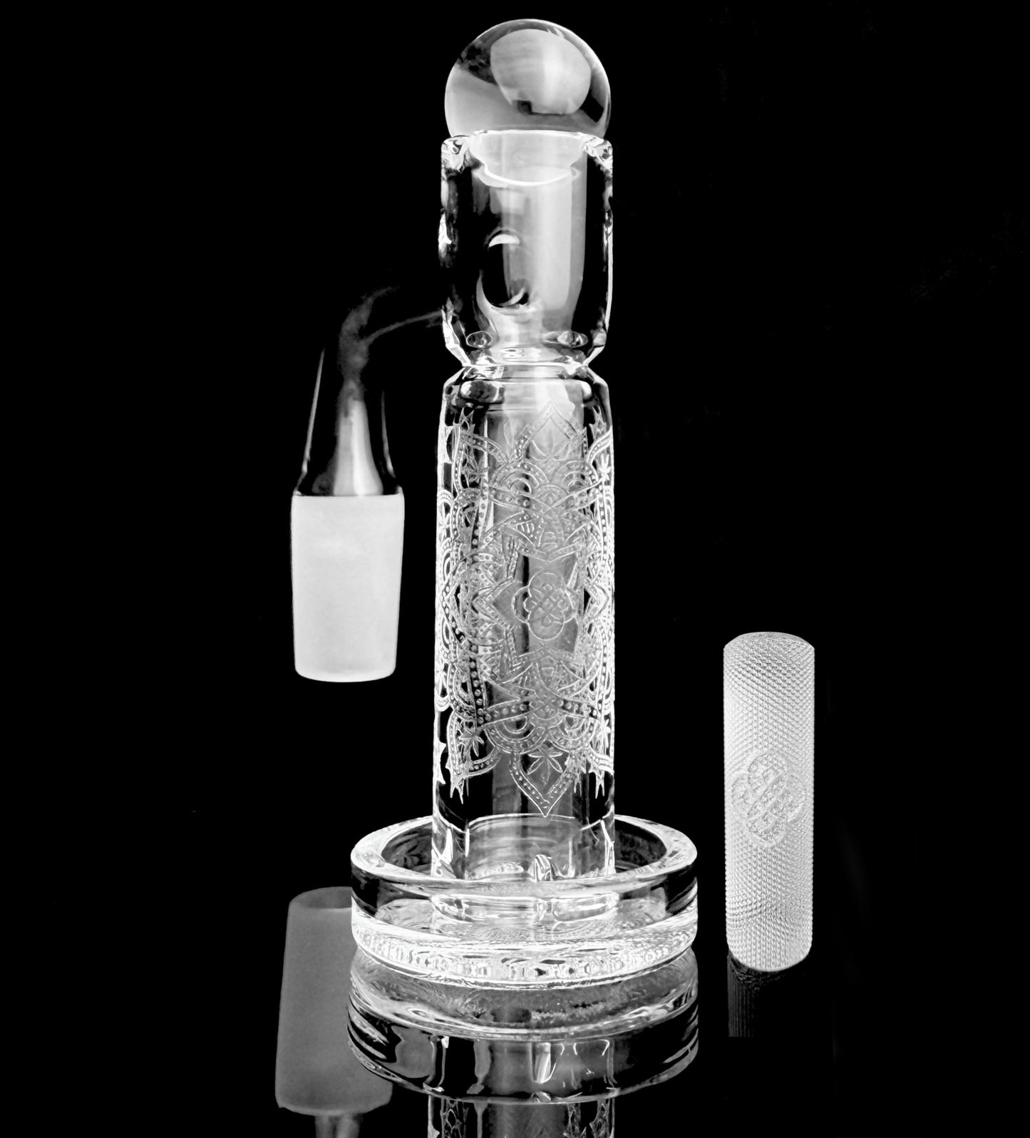 Eternal Quartz Terp Splitter Tower - Herb Mandala Engraved w/ V3 7x25mm Lattice SE Pillar + Cap