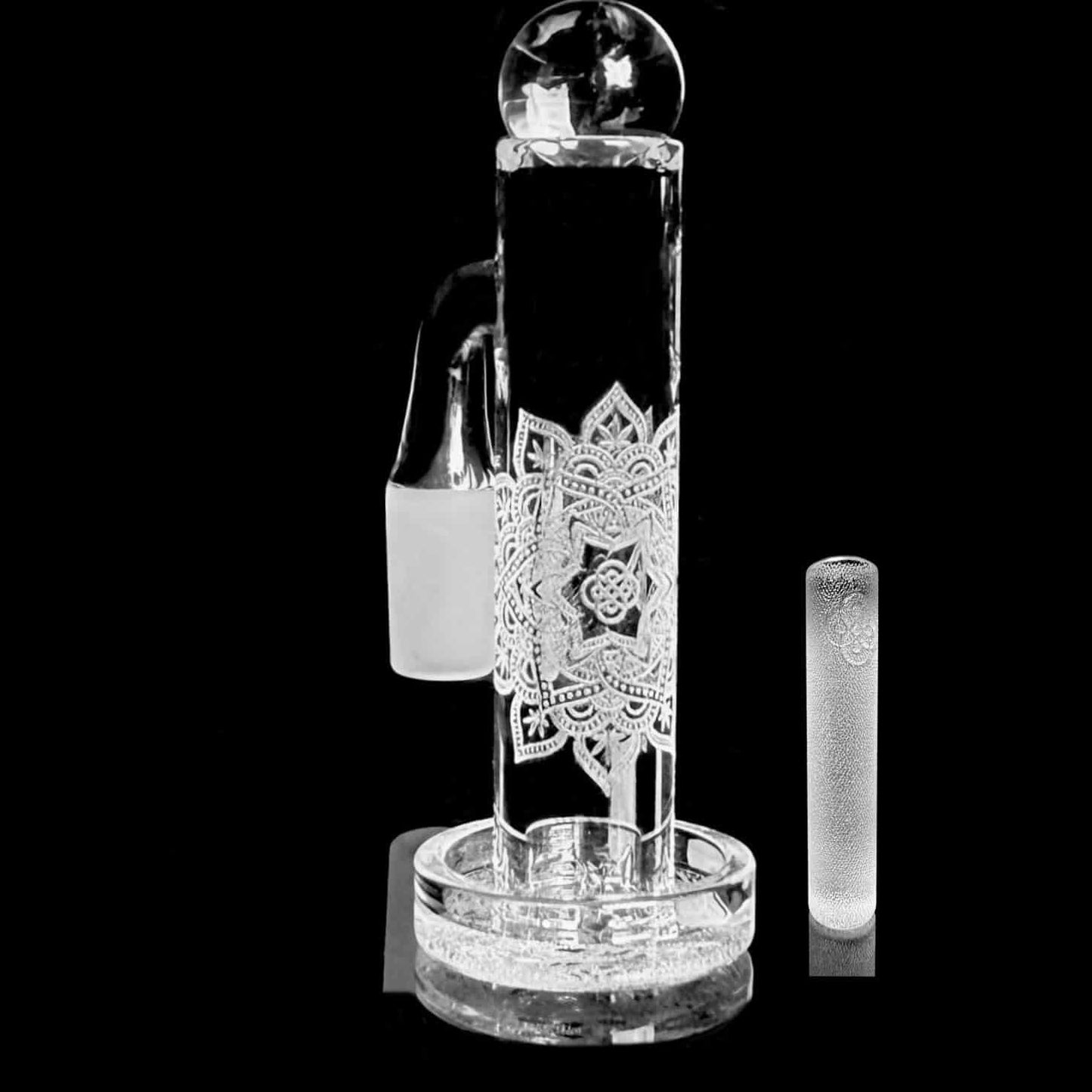 Eternal Quartz Terp Splitter Tower - Herb Mandala Engraved w/ Lattice Pillar