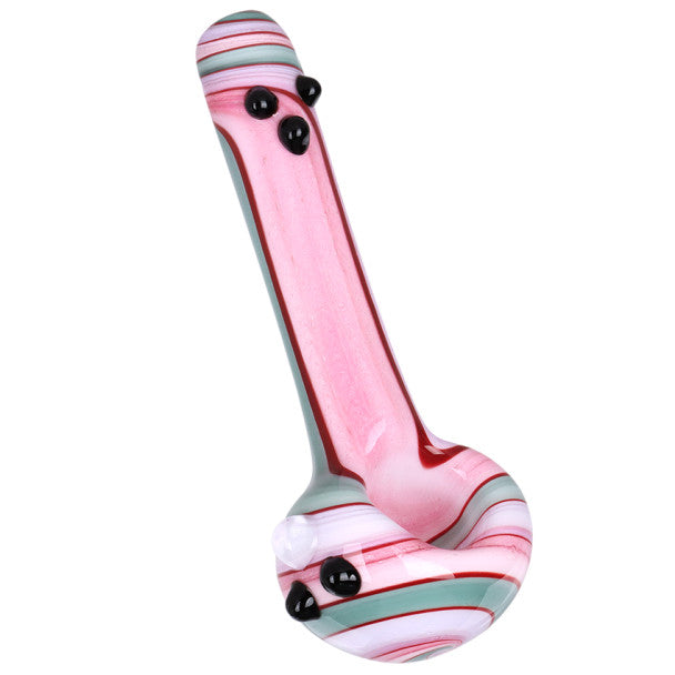 Unbranded 4.75" Cream Stripes w Marbles Glass Hand Pipe - Various Colours