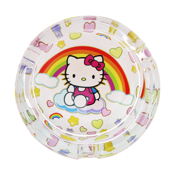 Rainbow Kitty 3.3" Round Glass Ashtray