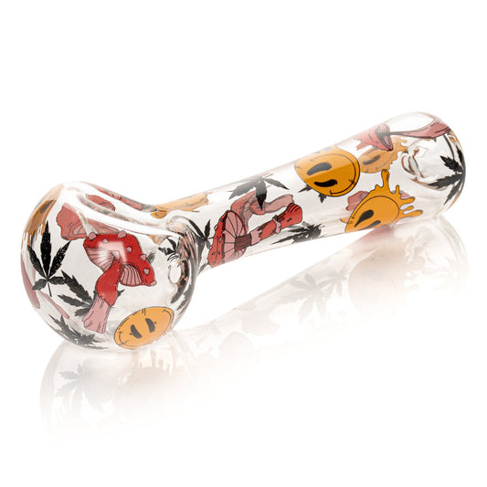 Red Eye Glass 4.5" Smiley Shrooms Hand Pipe w/ Screen