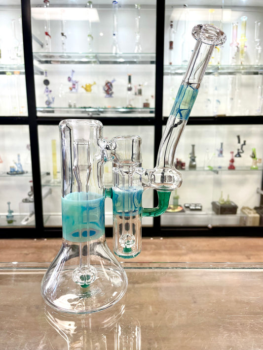 Green Belt Colour Accented Double Bubbler 14mm - Nemo over aquamania & Atlantis