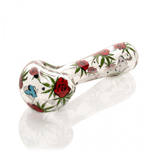 Red Eye 4.5" Roses & Weed Spoon Hand Pipe w/Ash Catcher Mouthpiece