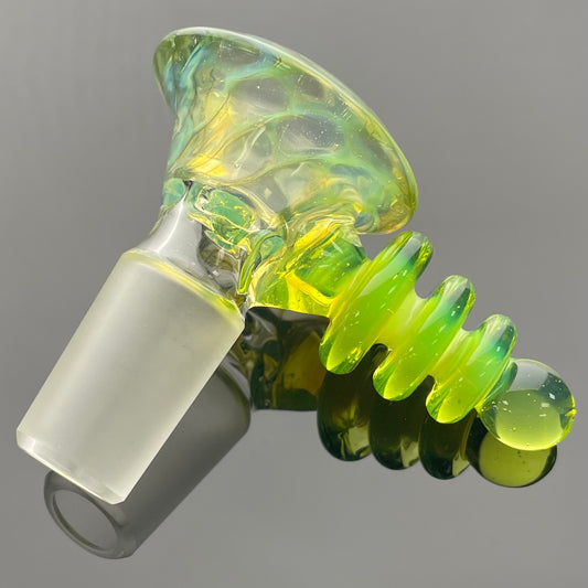 Red Heady Opal Lime & Electrum Honeycombed 18mm 4 Hole Ray Gun Bowl