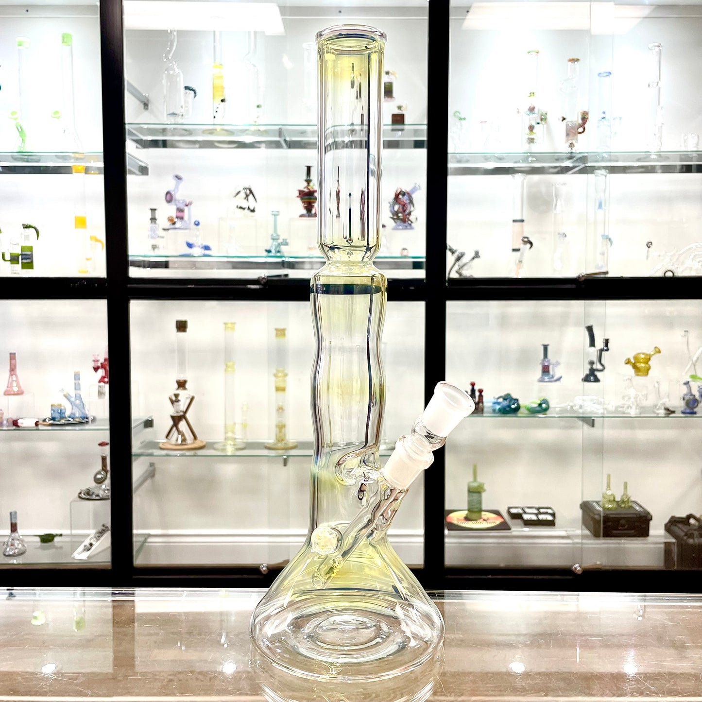 Mastah Glass Fumed 15" Hollow Foot Straight Tube w/ 18mm-18mm Stem