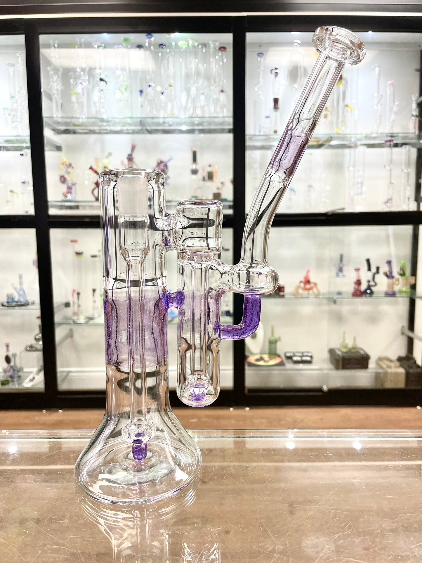 Green Belt Colour Accented Double Bubbler 18mm - Purple Lollipop