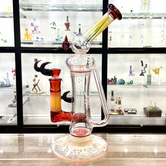 Mafe Worked Bent Neck Bloop Recycler - "Tequila Sunrise"