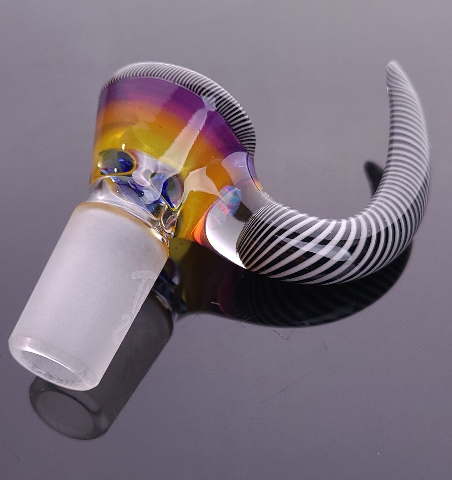 T-Rex 18mm 4 Hole Bowl - Sunset Fade, Spiral Lip & Horn, Opal, Cobalt Screen