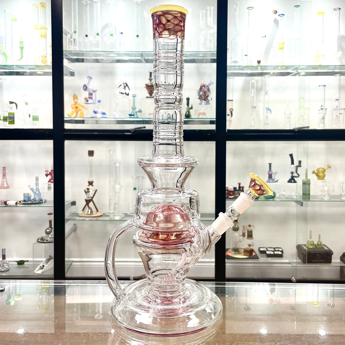Red Heady Honeycomb Recycling Tube w/ Lysergic Glass Art Downstem
