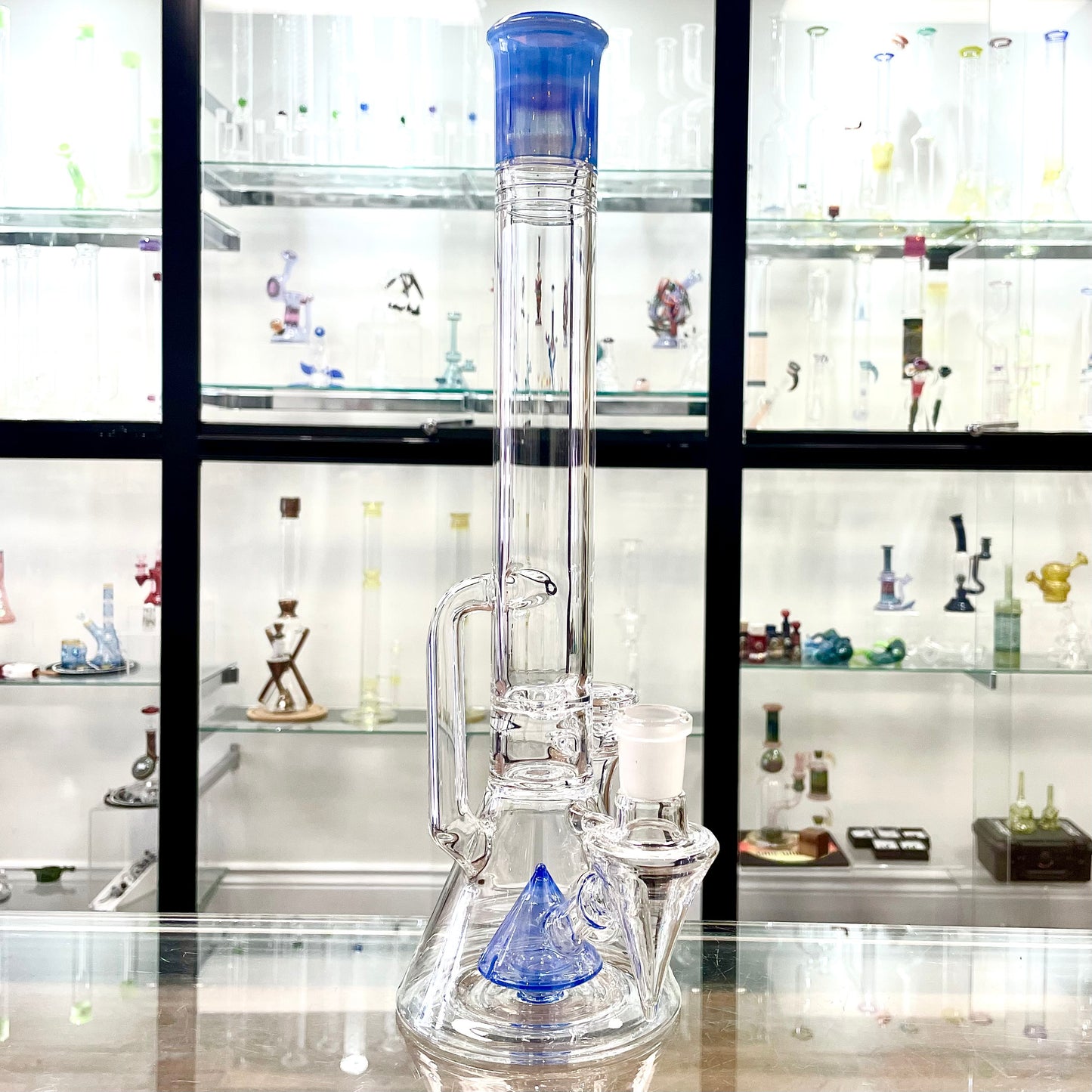 Discobox Large Colour Accented Fixed Double Recycler Beaker - Ghost Over Cobalt