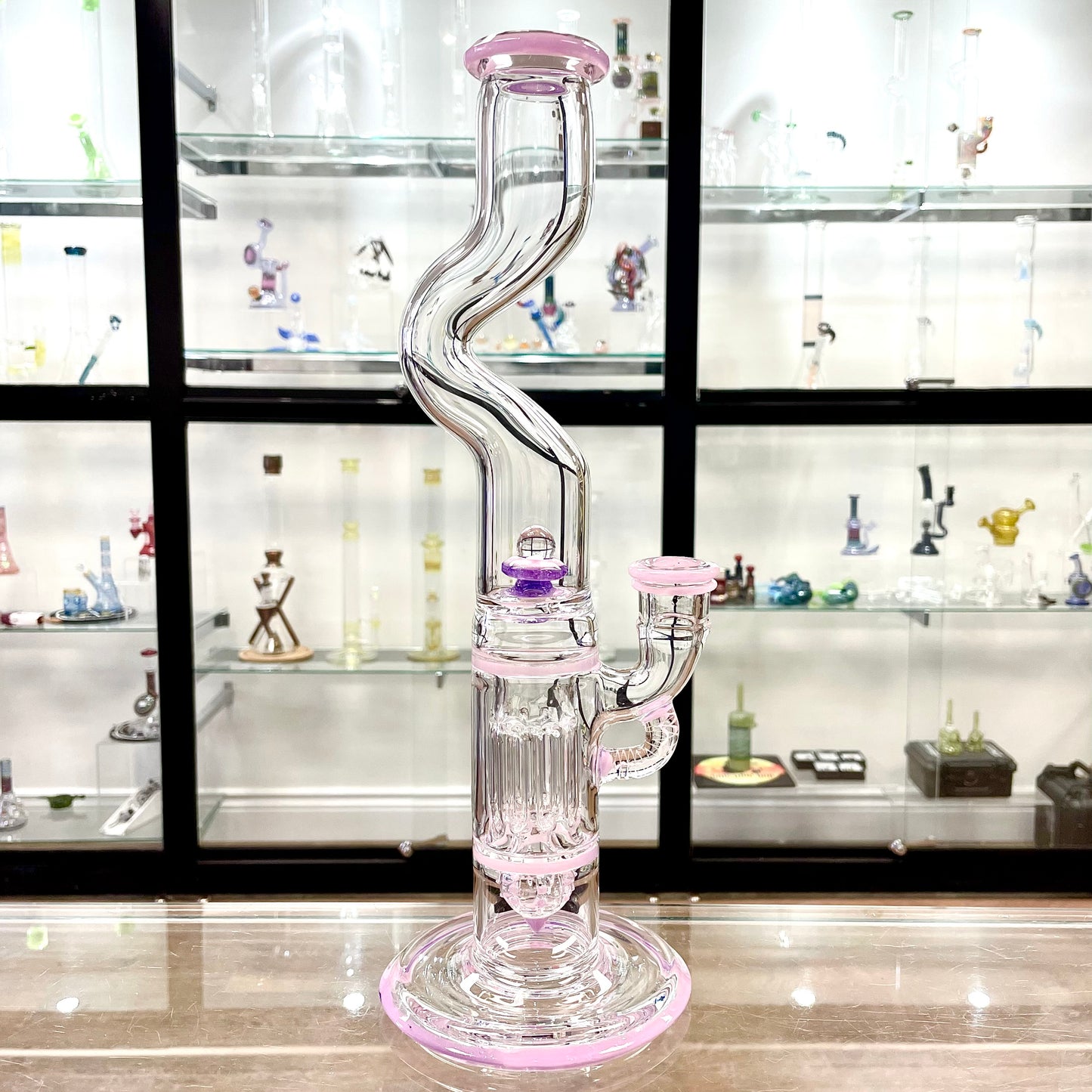 Blazed Mini Pillar w/ Bent Neck & Hollow Foot - Pink Cadillac & Purple Lollipop