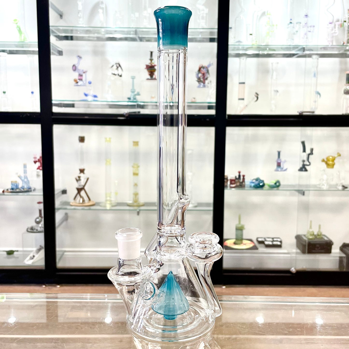 Discobox Colour Accented Fixed Double Recycler Beaker - Blue Stardust w/ Atomic Stardust & Aqua