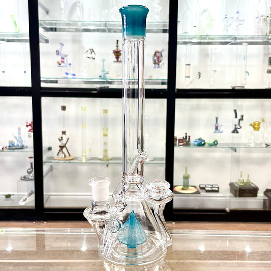 Discobox Colour Accented Fixed Double Recycler Beaker - Blue Stardust w/ Atomic Stardust & Aqua