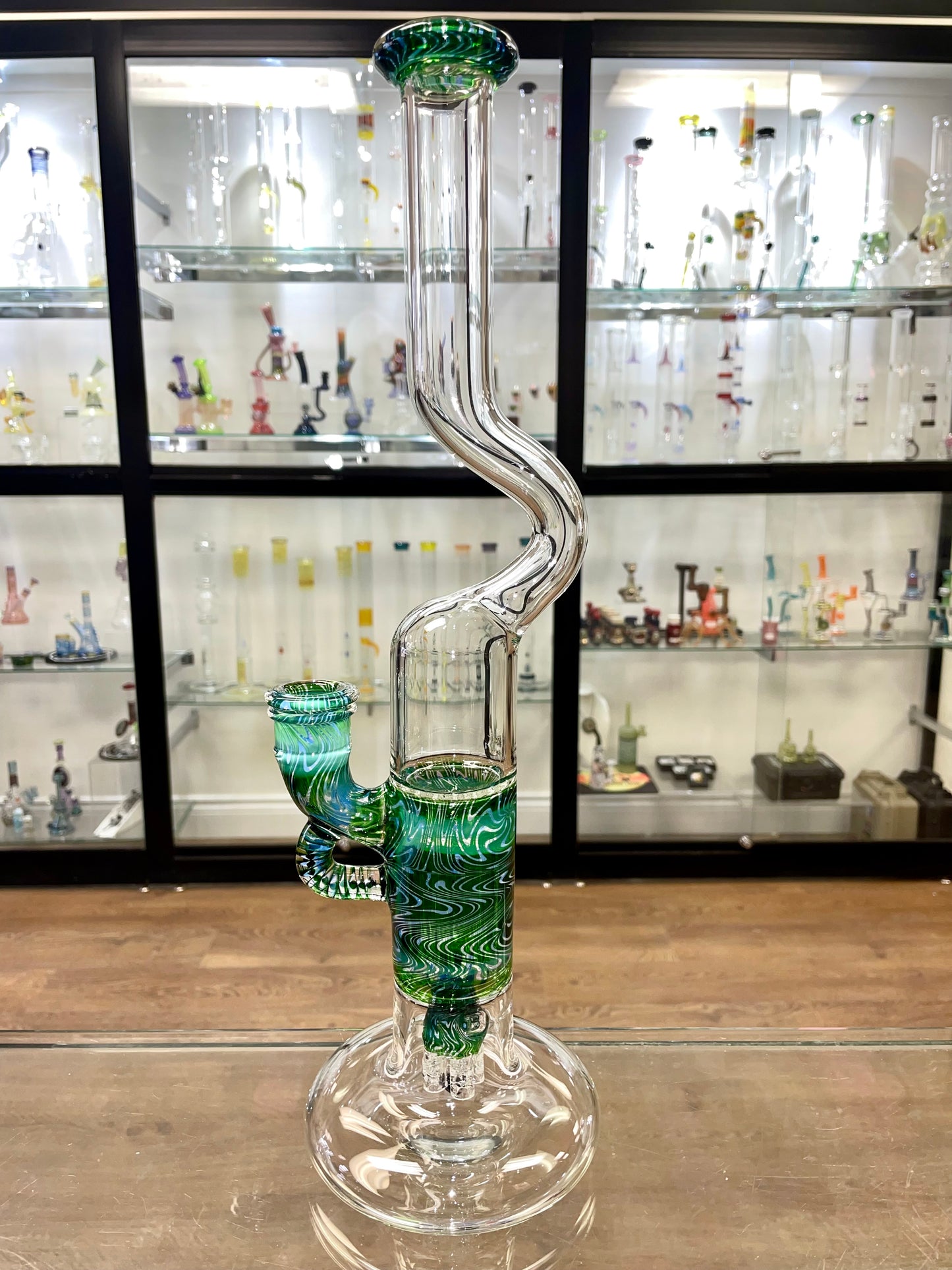 Blazed 17" Worked Mini Pillar Tube w/ Hollow Foot & Bent Neck & F4 - Experimental Green / Pink Slyme