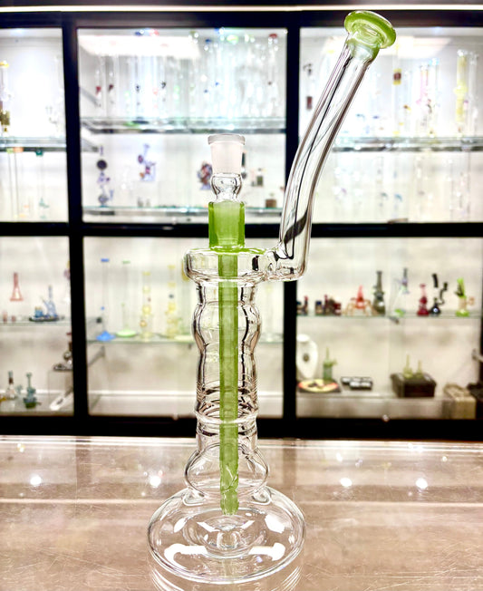 Mastah Glass Clear 18mm Bubbler w/ Removable Stem - Exp Green Opal