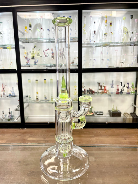 Blazed Mini Pillar Tube w/ Hollow Foot & Straight Neck (Double Bore) - Ectoplasm w/ Opal