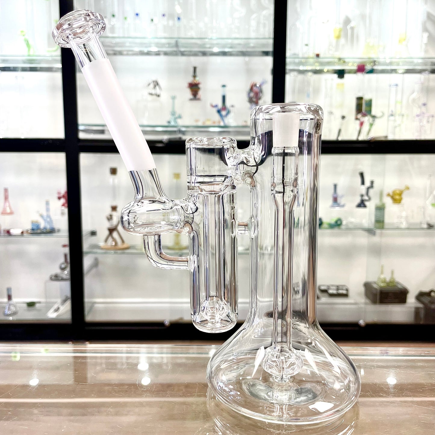 Green Belt Clear Double Bubbler 14mm w/ Sandblasted Neck