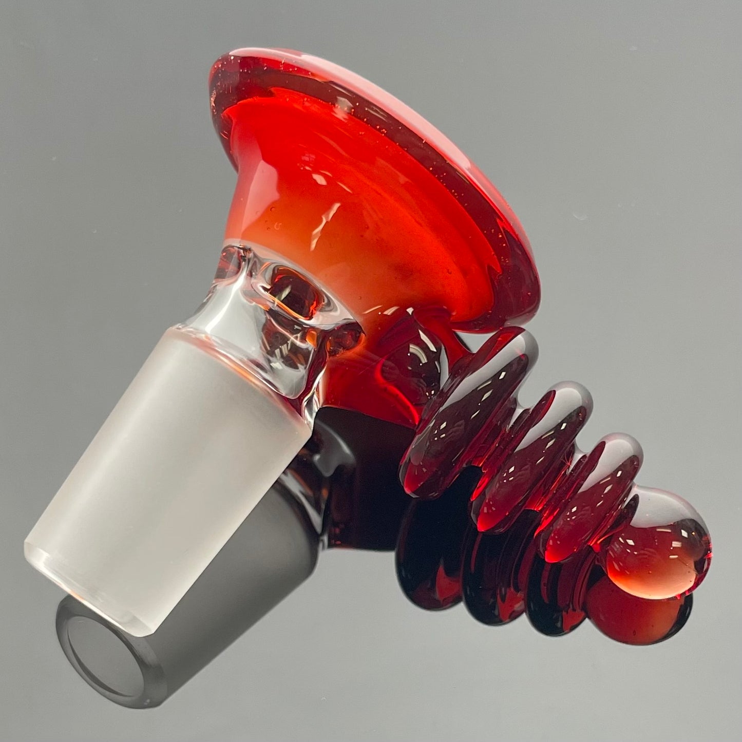 Red Heady Fully Accented Double Dip w/ Lip Wrap 18mm 4 Hole Ray Gun Bowl - Pomegranate over Star White - #4