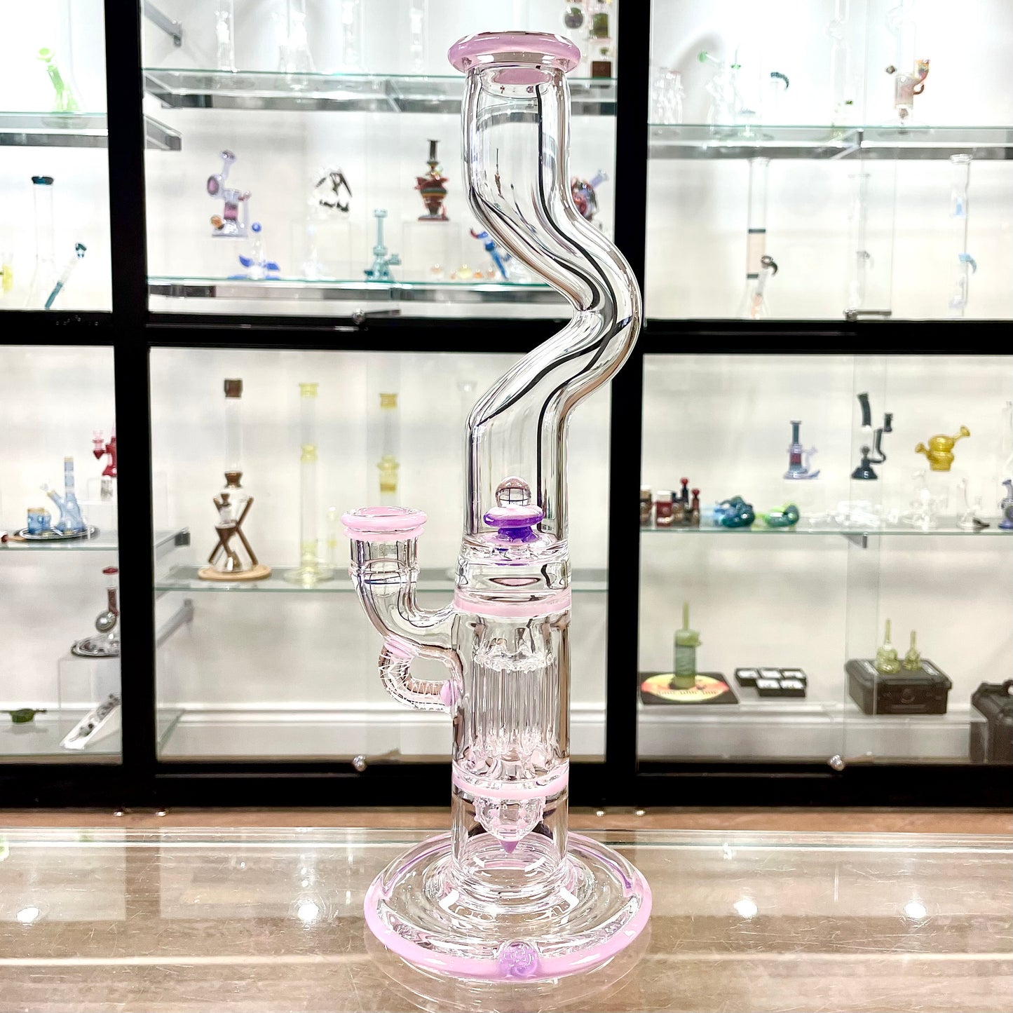 Blazed Mini Pillar w/ Bent Neck & Hollow Foot - Pink Cadillac & Purple Lollipop