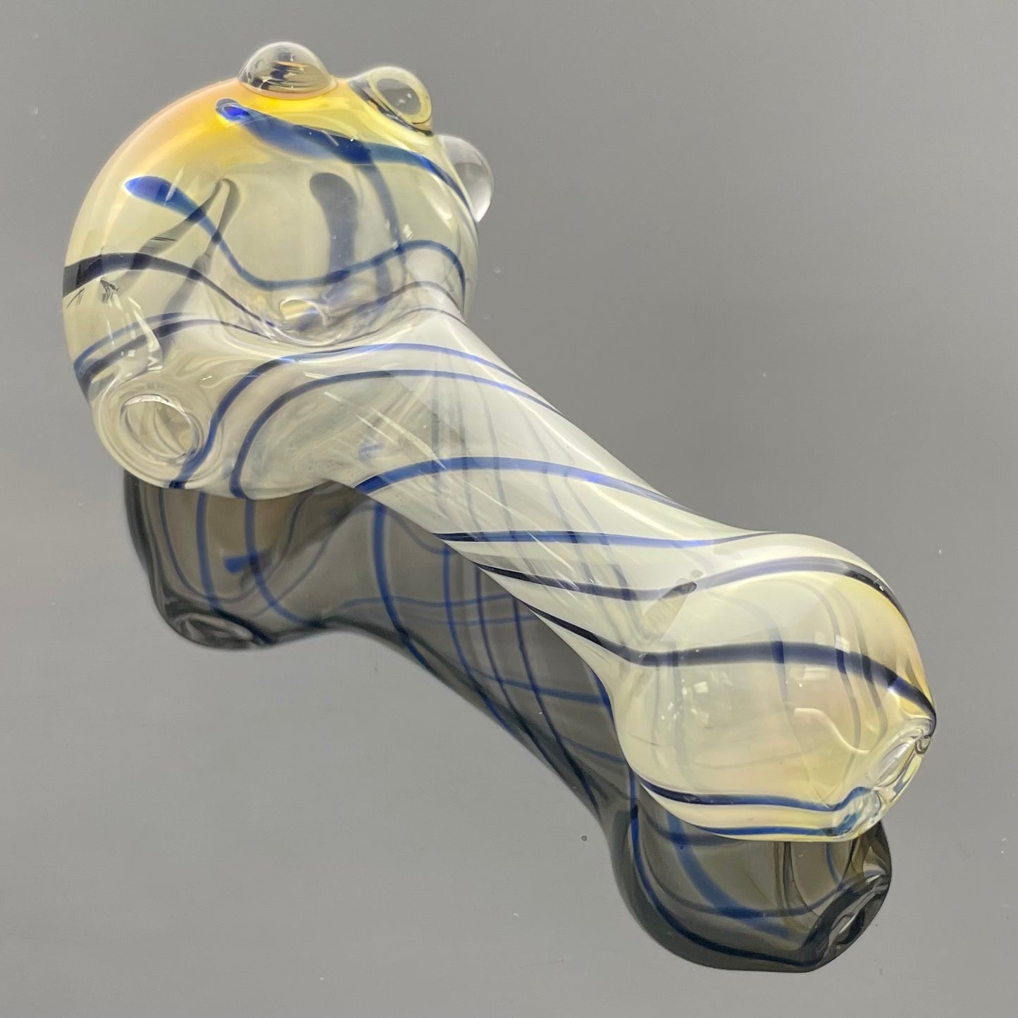 Fumed Glass 3" Hand Pipe w/ Blue Stripes