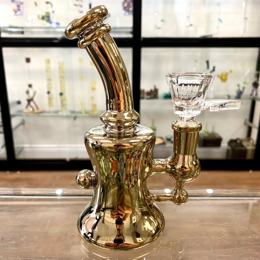 Piranha Glass 6" Hourglass Gold Electroplated Dab Rig w/ Showerhead Perc