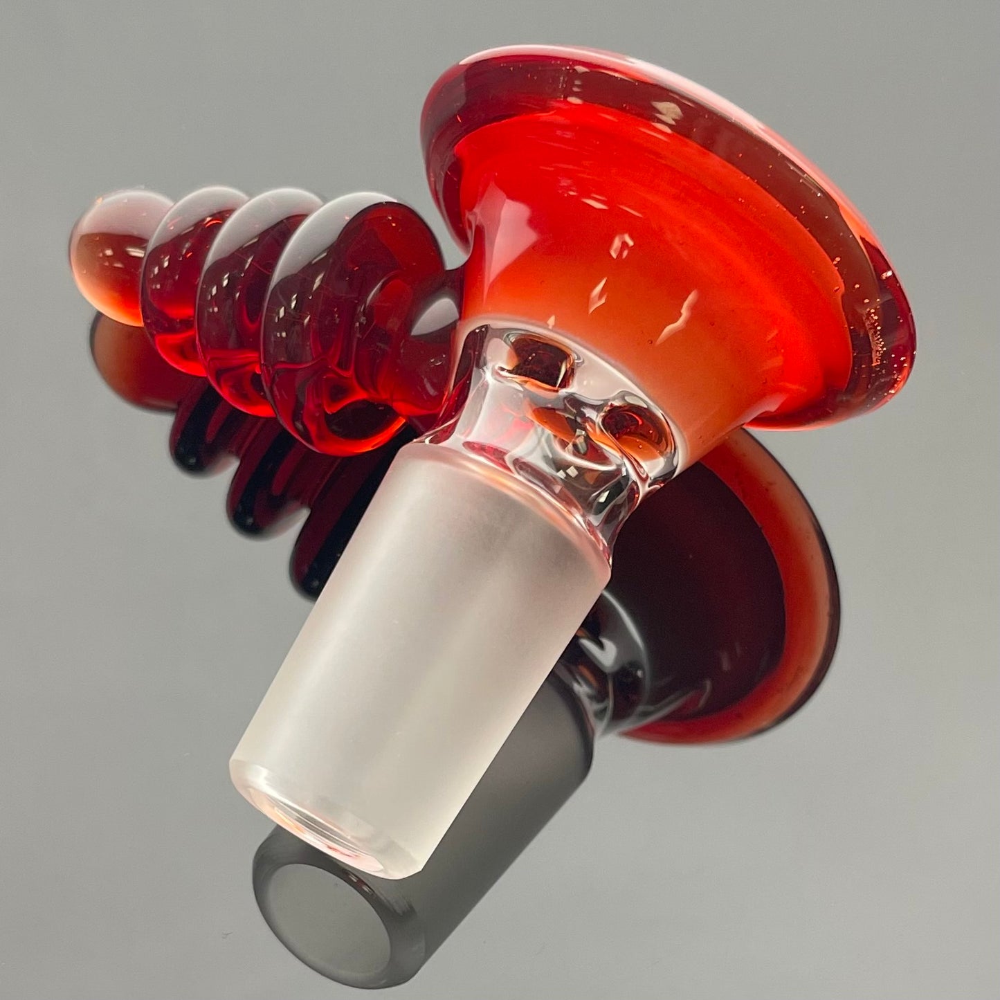 Red Heady Fully Accented Double Dip w/ Lip Wrap 18mm 4 Hole Ray Gun Bowl - Pomegranate over Star White - #4